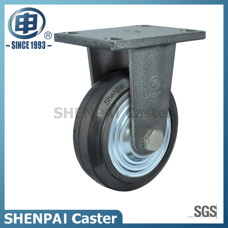 8"Iron Core Black Rubber Rigid Industrial Caster Wheel 