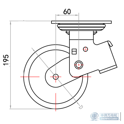 5" swivel with brake [PU on cast iron core] Caster (Red arc)
