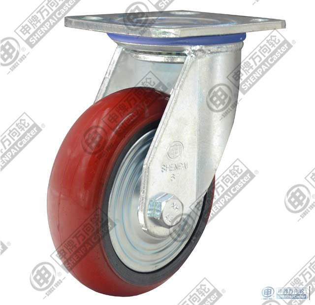 8" Swivel PU on cast iron core Caster (Red arc)