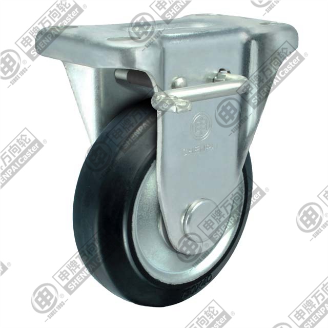 8" Rigid with brake Rubber on steel core Caster (Black)