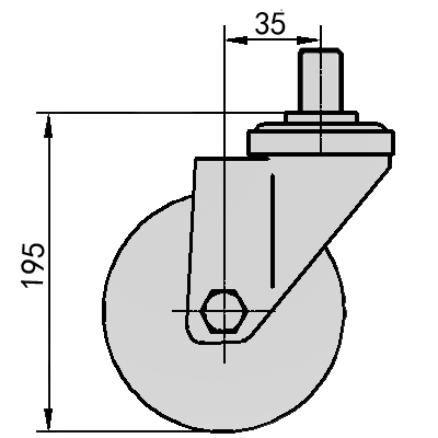 6" Stem Swivel Rubber on plastic core Caster (Black)