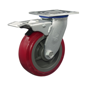 5" Red PU Swivel with brake Caster Wheel 
