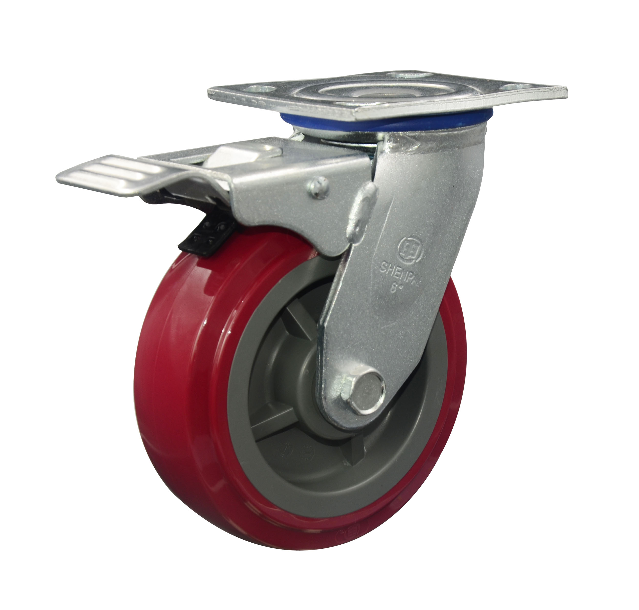 5" Red PU Swivel with brake Caster Wheel 